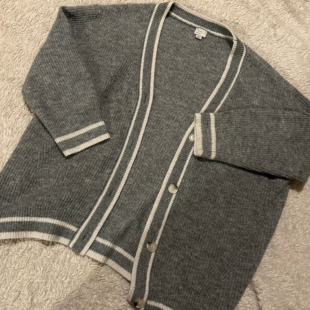 a new day Charcoal Cardigan with Cream Trim